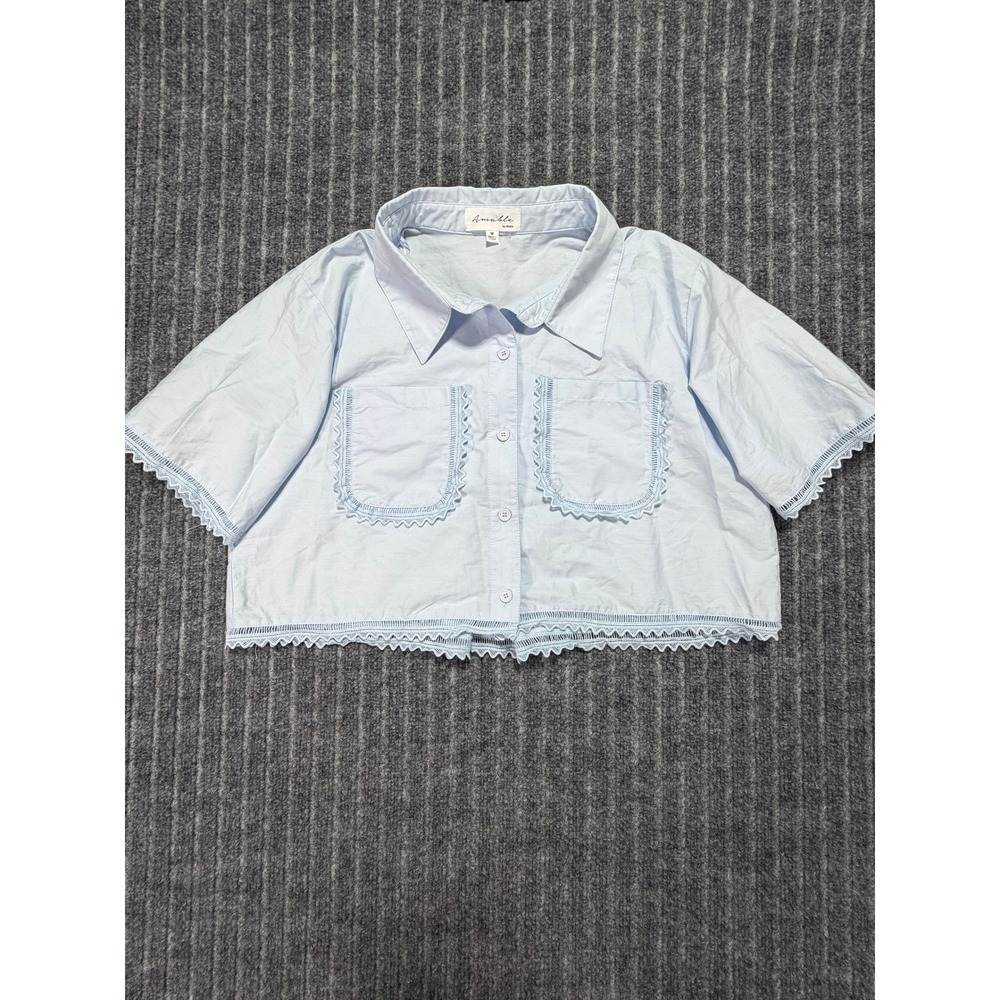 Amable by Mable Cropped Shirt Women Medium Lace Trim Coquette Chic Romantic